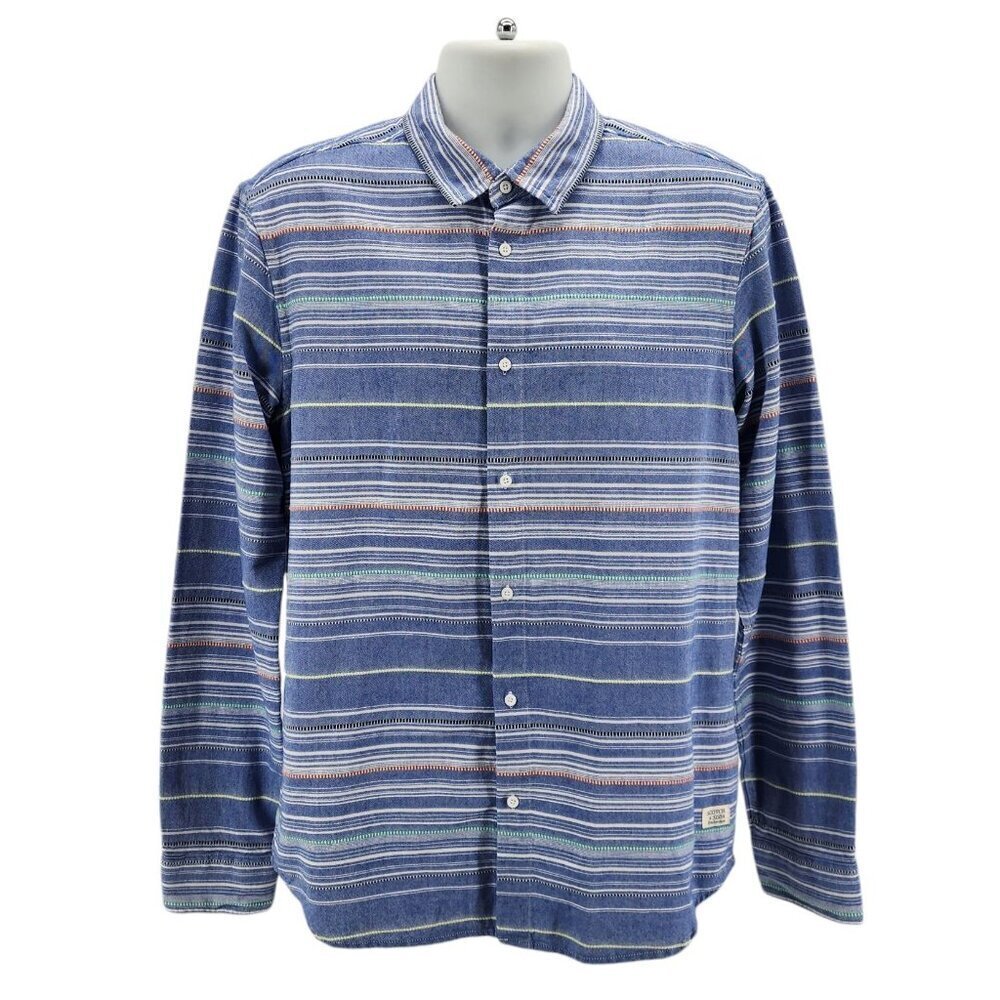 Scotch & Soda Everyday Holiday Regular Navy Chic Blue Striped Button Shirt Large